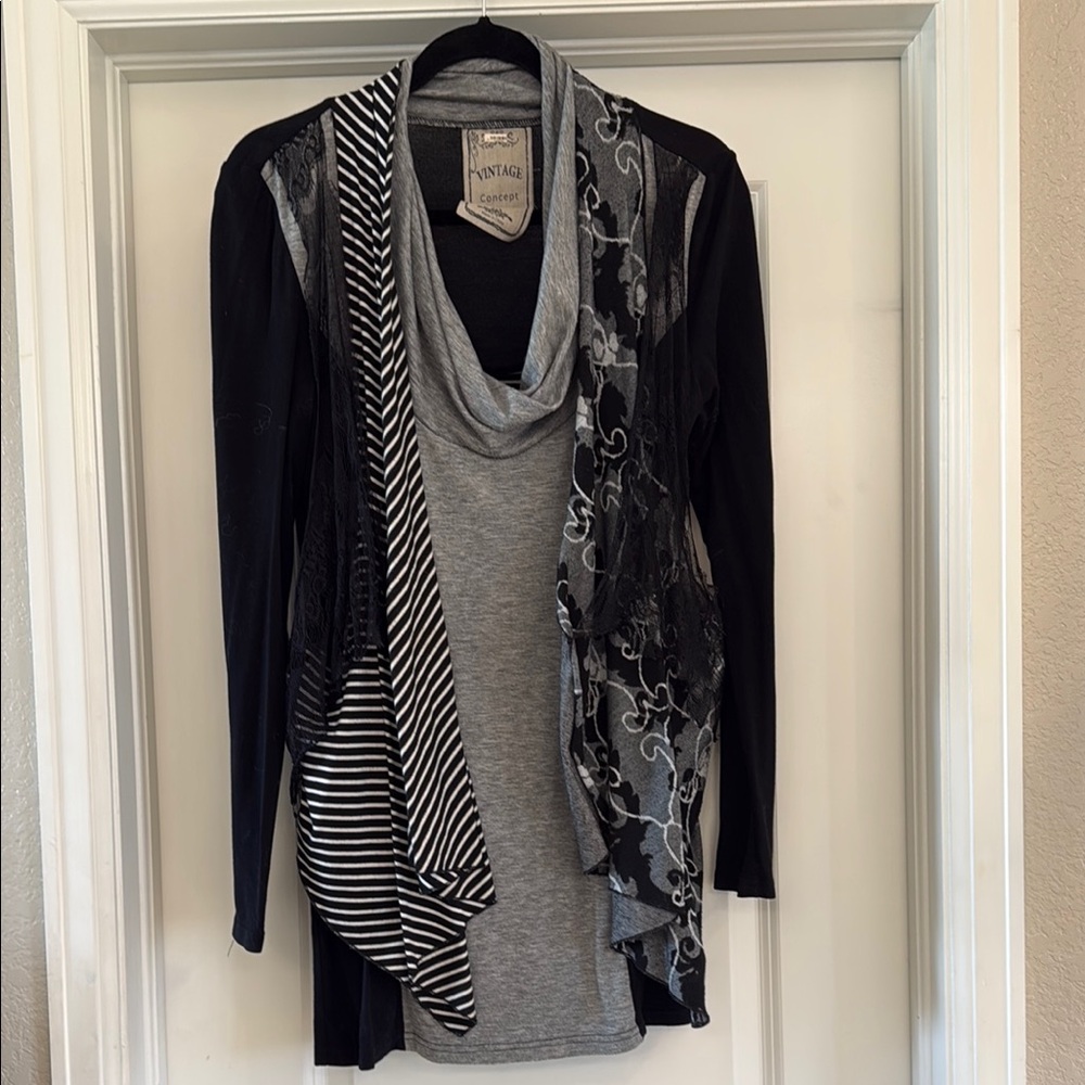 Stylish Black Cardigan with Striped Details